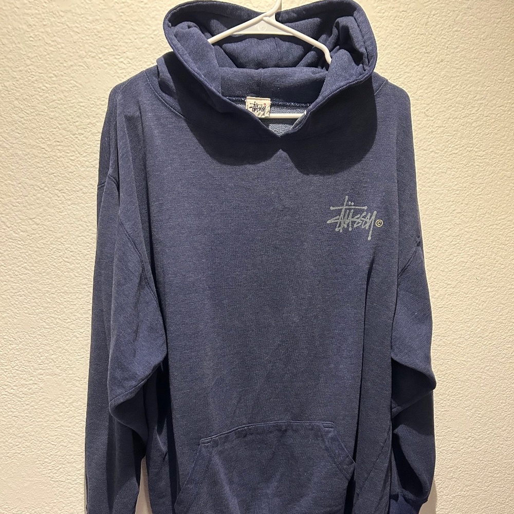 Stussy Vintage Heathered Blue Hoodie Size L EUC